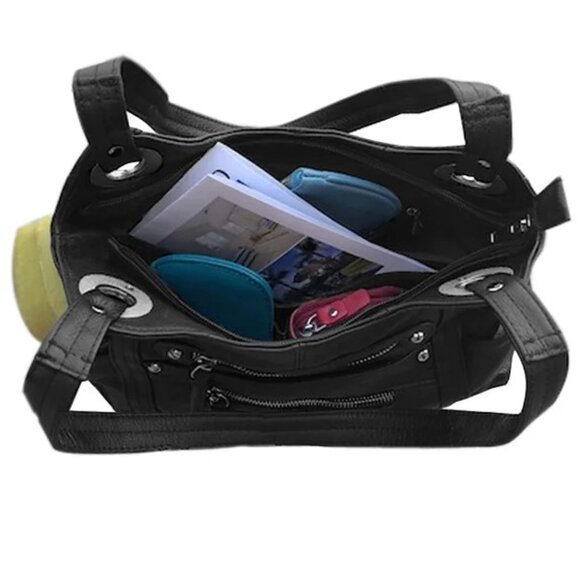 Roma Leather -Dual Zipper Moto Leather Concealment Tote 7008 SURVIVAL KIT! - Picture 3 of 7